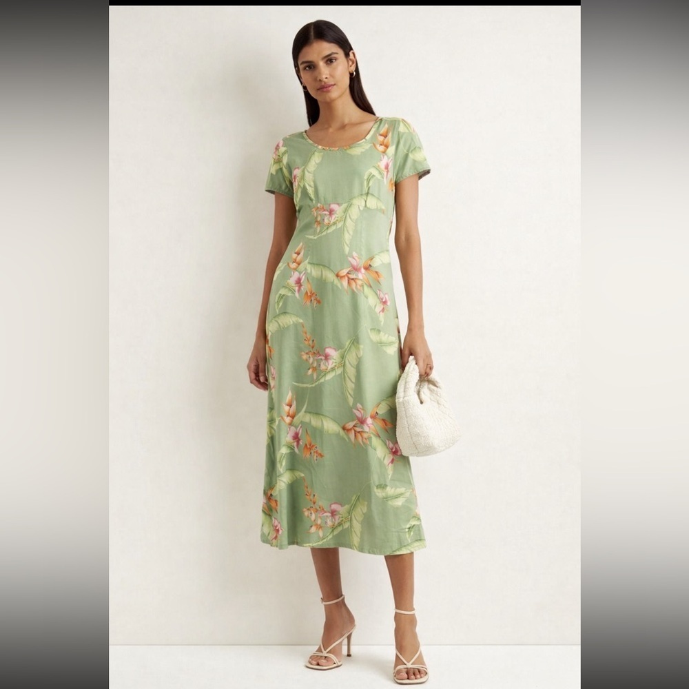 Interval Woman designed for Nordstrom green 100% silk floral midi maxi dress 8
